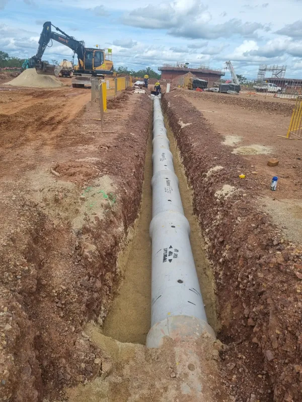 Concrete pipeline sand bedded trench run