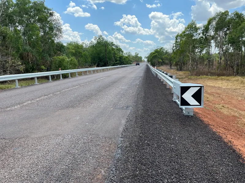 Completed seal with new guardrail and gravel shoulder