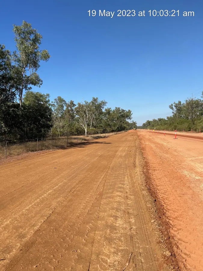 Trimmed road formation and widened shoulder ready for pavement works