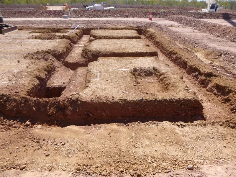 Grid of footing trenches excavated to design levels