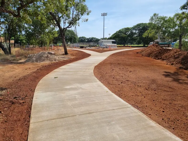 Finished curved concrete footpath